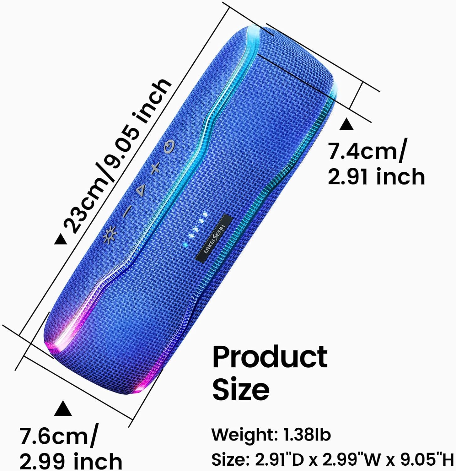 ERKEISEHN Bluetooth Speaker, IPX7 Waterproof Wireless Speakers, Flashing Light, 25W Super Bass, 24H Playtime, Stocking Stuffers White Elephant for Adults, TWS Pairing, Beach Vacation Essentials, Blue