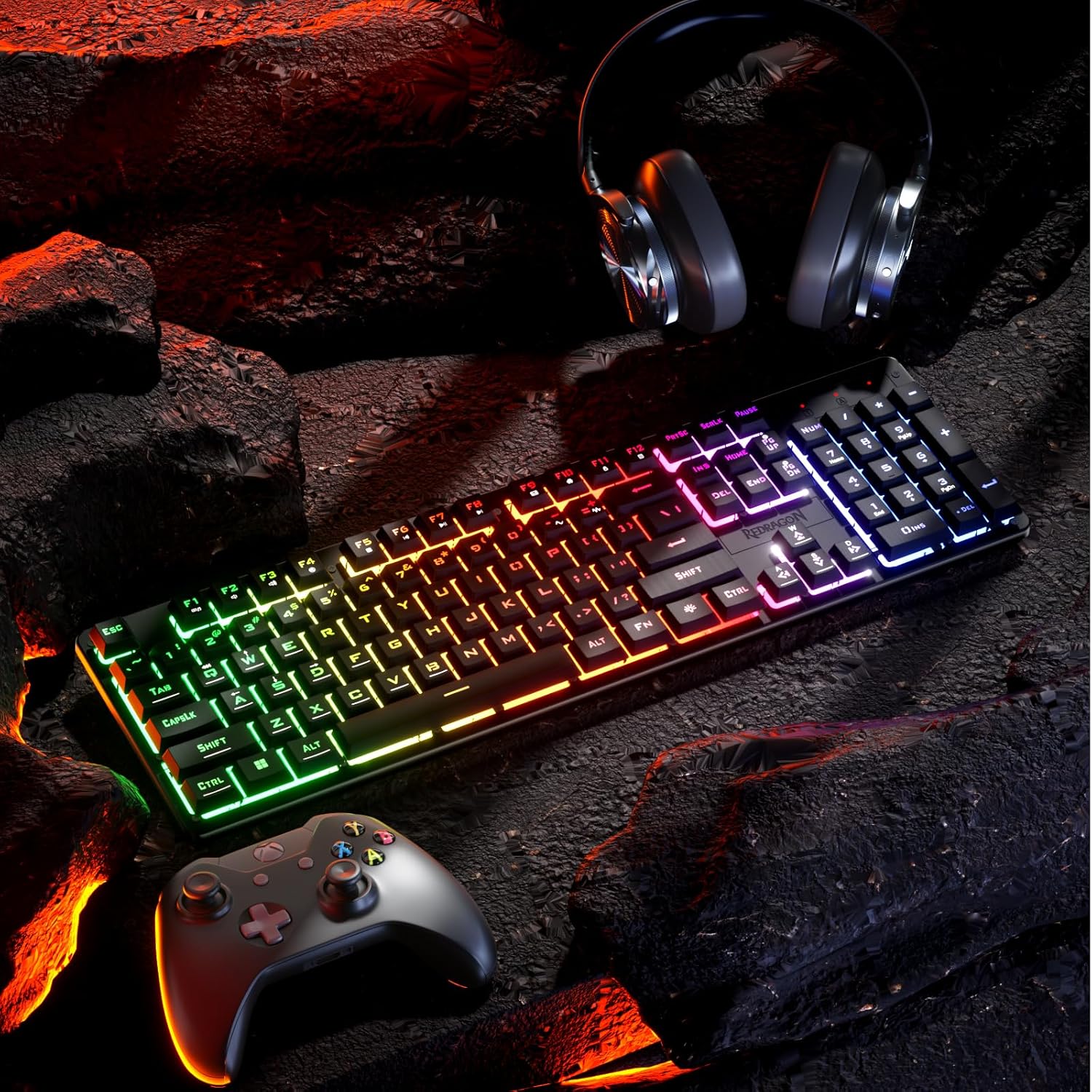 Redragon K521 Upgrade Rainbow LED Gaming Keyboard, 104 Keys Wired Mechanical Feeling Keyboard with Multimedia Keys, One-Touch Backlit, Anti-Ghosting, Compatible with PC, Mac, PS4/5, Xbox