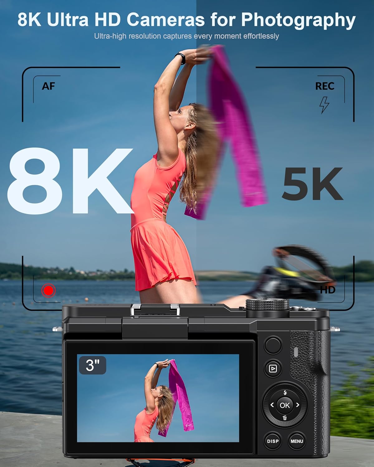 8K Digital Camera, 88MP Cameras for Photography, Vlogging Camera for YouTube with 3