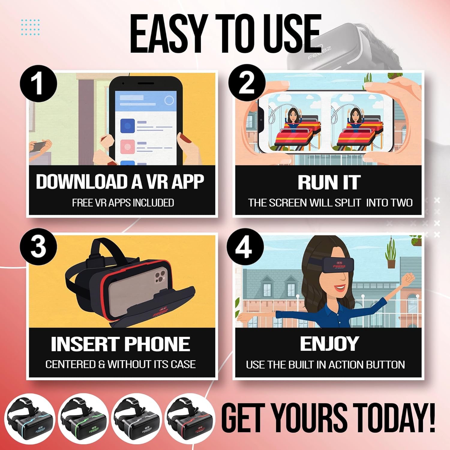 FEEBZ 3D VR Headset for Kids 2.0 + Android Remote - for iPhone & Android Phones | with 3D VR Videos & Apps Links | Virtual Reality Goggles Set for Beginners