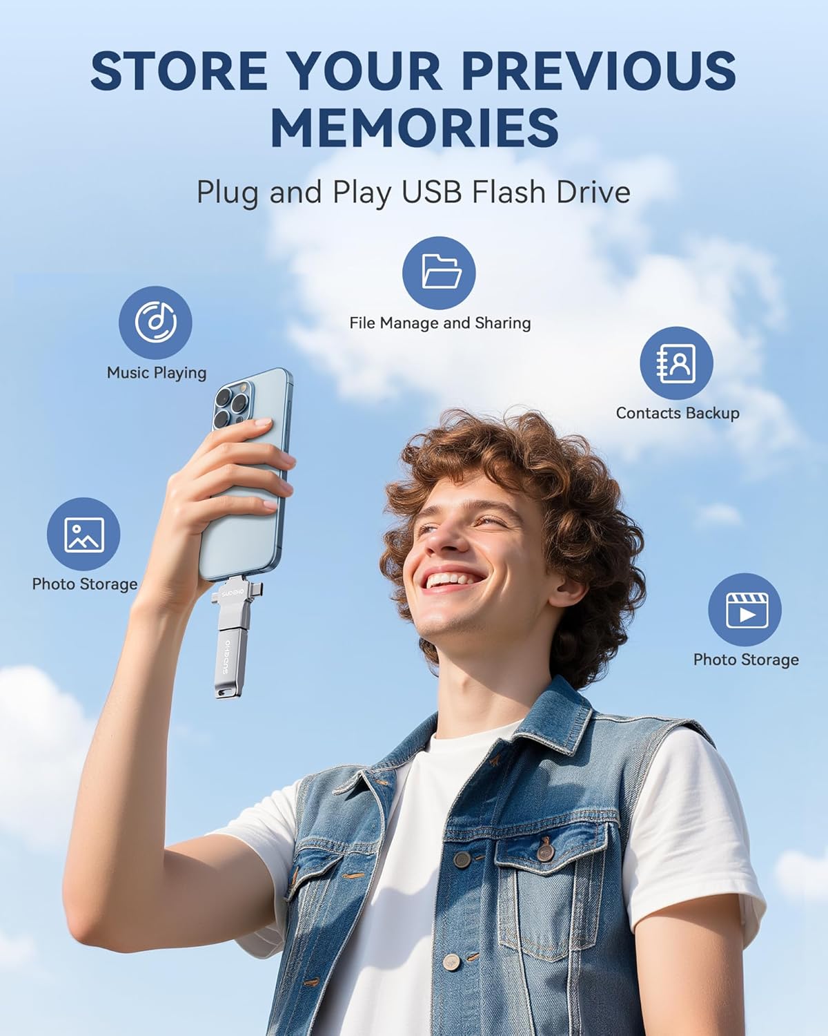 MFi Certified Photo Stick 128GB USB Flash Drive for iPhone, 4 in 1 External Memory Thumb Drive for Picture Video Saver and Backup, High Speed Memory Stick USB Drive for iPhone/iPad/Android/PC (Silver)