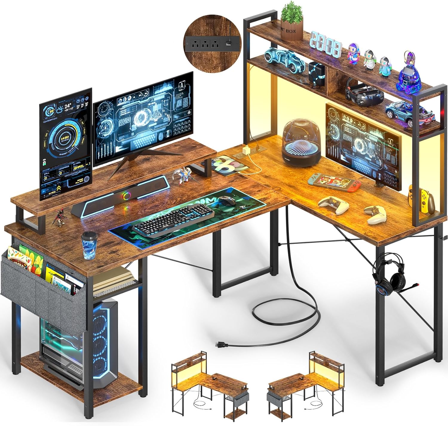 Small L Shaped Gaming Desk with Power Outlets, 48