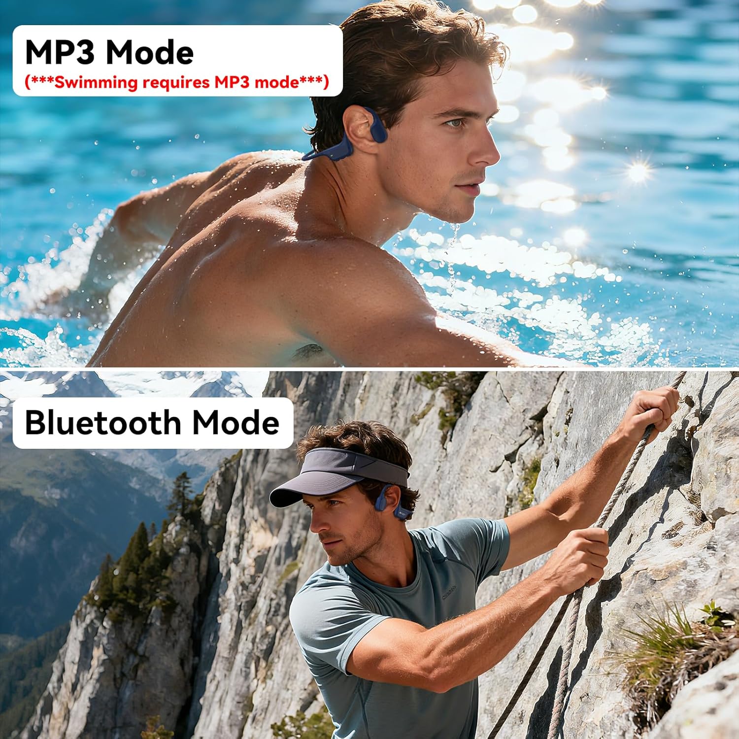 Soft Overmold Bone Conduction Swimming Headphones Underwater,IPX8 Waterproof Earbuds,Open Ear Swim Headphone with Skin-Friendly Liquid Silicone/Built-in 32G MP3-Player Earphones for Swimming-Dark Blue