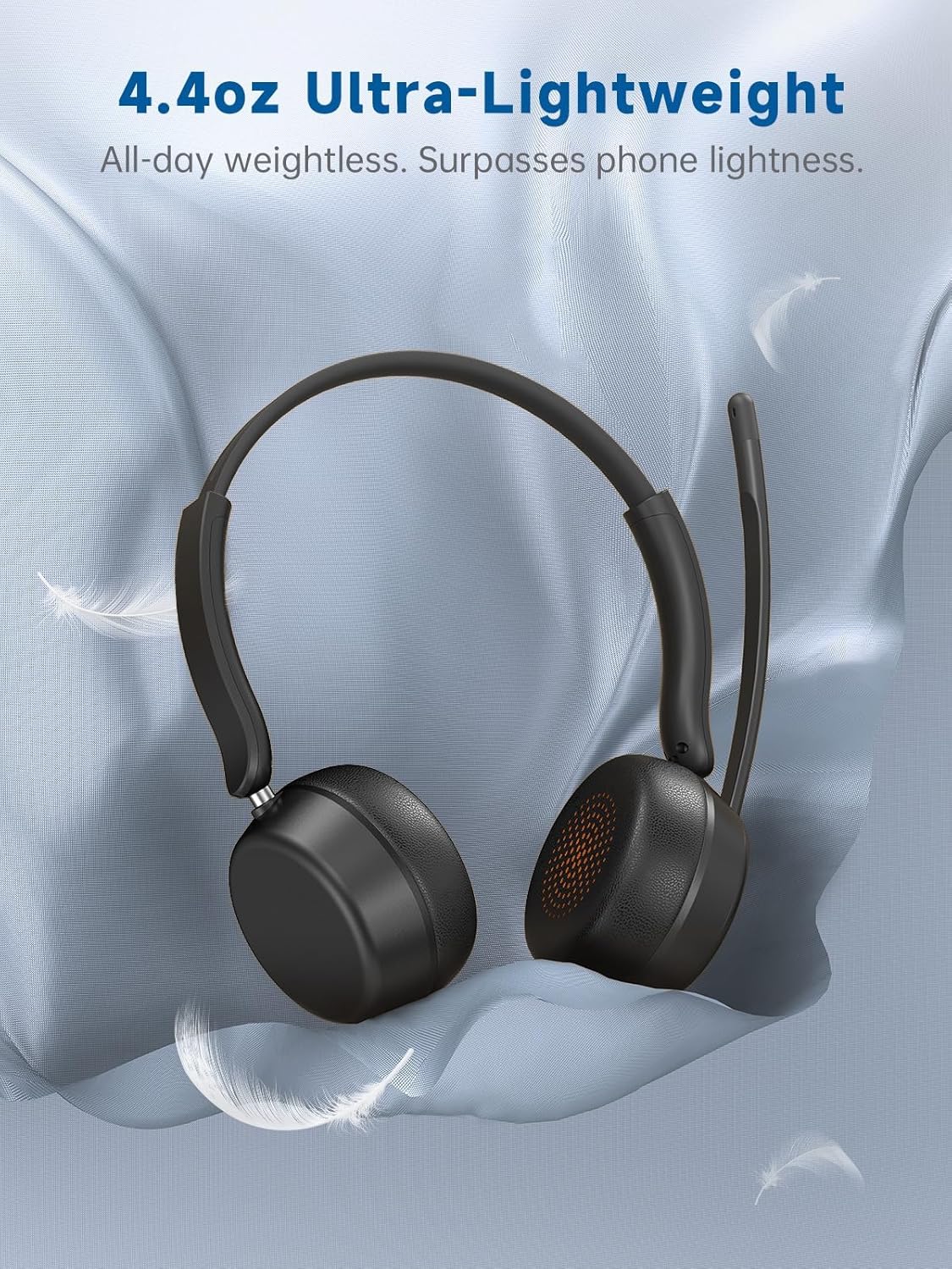 Wireless Headset with Mic for Work, Bluetooth 5.4 Headphones with AI Noise-Canceling Mic for Clear Calls, Wireless Headsets with Mic Mute & USB A/C Dongle for PC, Computer, Laptop, Black