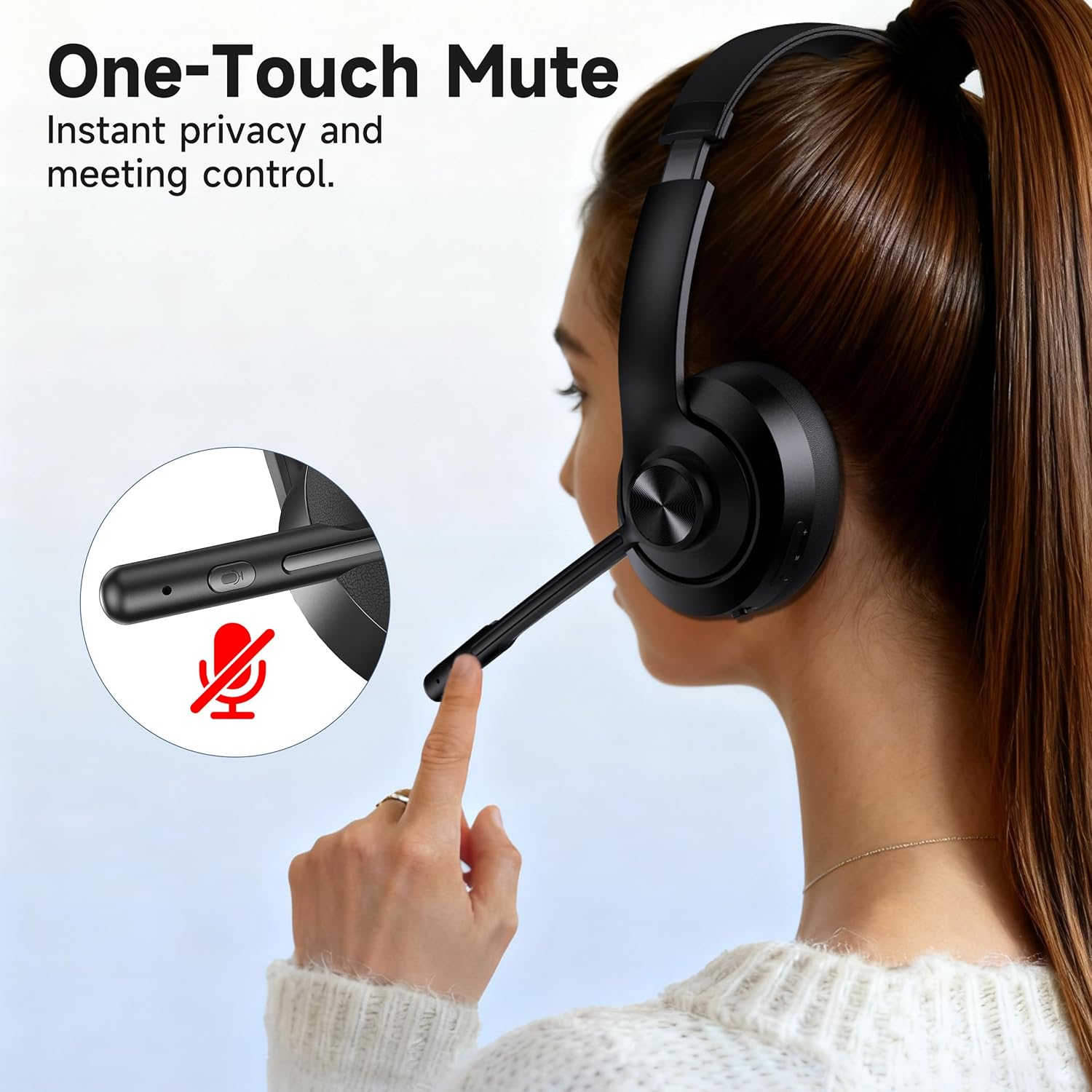 AOC Wireless Headset with Mic for Work, Bluetooth 5.4 Headphones with Noise Canceling Microphone, USB C, 30H, Clear Calls & Mic Mute for PC, Laptop, Cell Phones, Zoom - Black