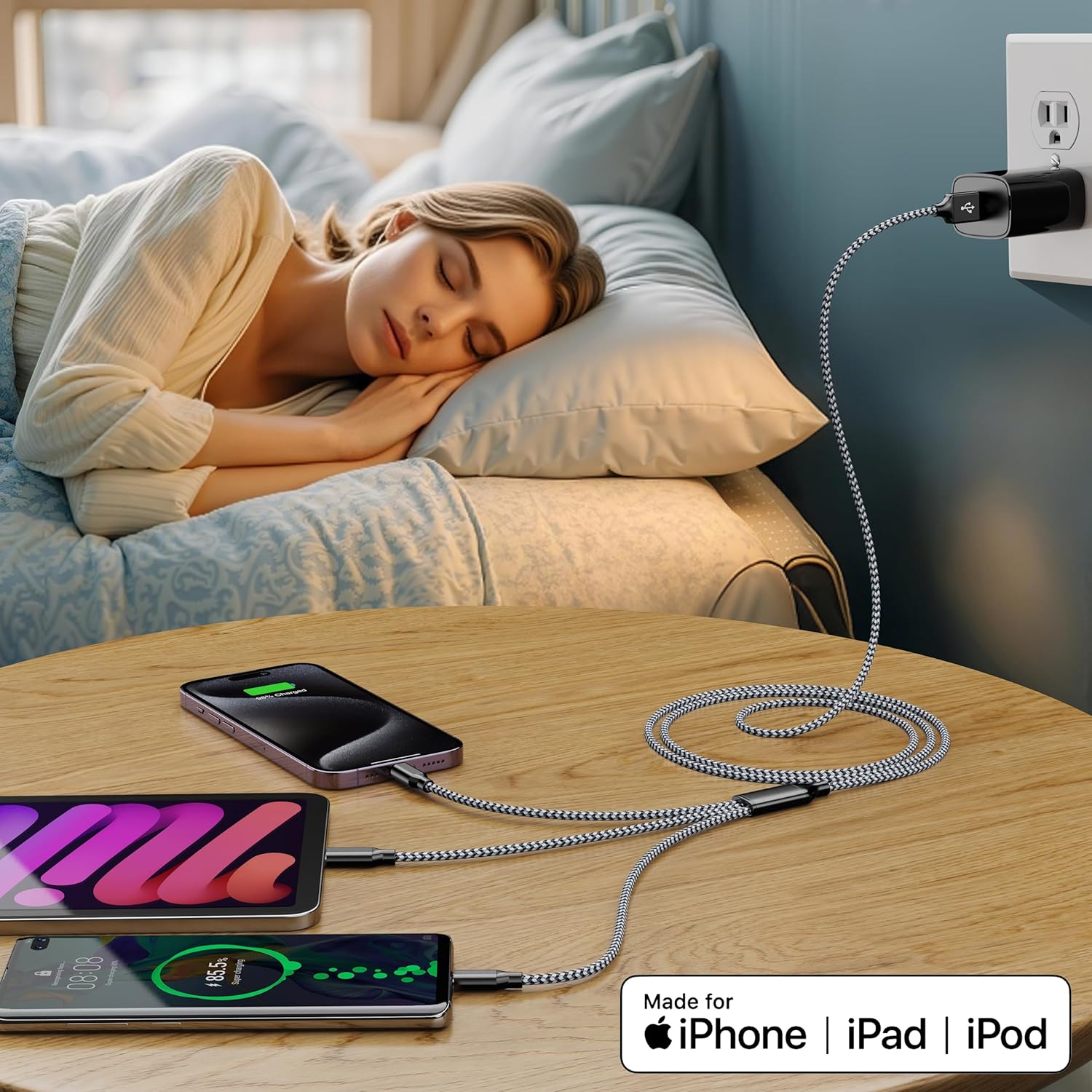 Multi Charging Cable 4ft 3Pack 3 in 1 Charger Cord, Multiple Rapid Nylon Braided Cable USB Charging Cable Multi Phone Charger Cord with Type C Micro Lightning USB Connectors for Cell Phones