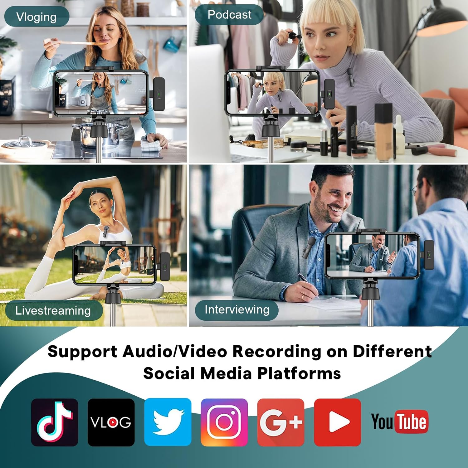 MAYBESTA Wireless Mini Microphone for iPhone, Android Phone - Bluetooth Lavalier Lapel Mic for Audio Video Recording - Clip on Content Creator Microphones for YouTube Tiktok Podcast Vlogging