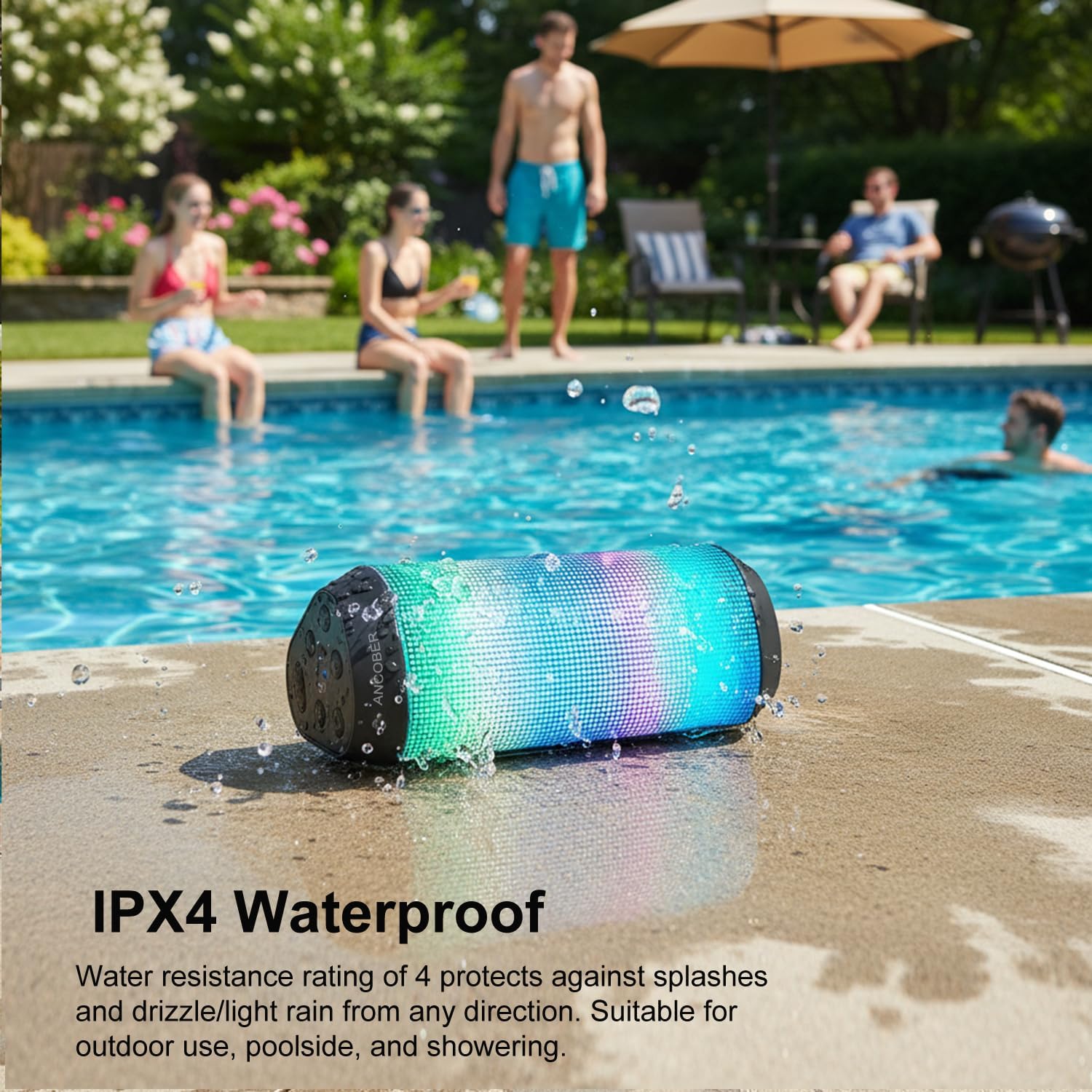 Bluetooth Speaker with Lights, Portable Wireless, Powerful Stereo Sound, IPX4 Waterproof, Up to 24H Playtime, TWS Surround Pair, BT5.3,for Home/Outdoor/Party/Camping, Electronic Gadgets, Birthday Gift