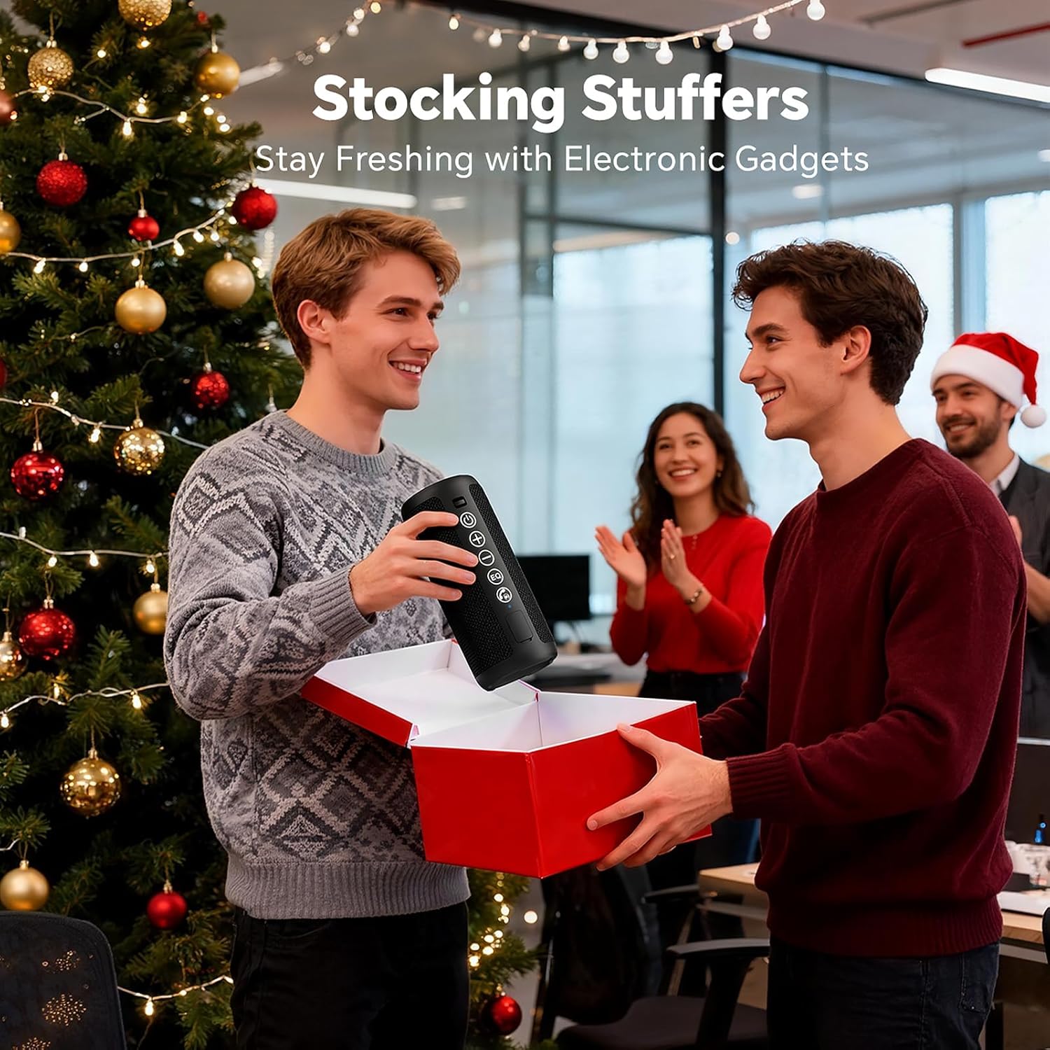 Ortizan Portable Bluetooth Speaker x Stocking Stuffers: IPX7 Waterproof, Wireless, Big Sound, Deep Bass, Dual Pairing, 30H Playtime, White Elephant Gift for Adults Men Women Teen Boys Girls (Black)