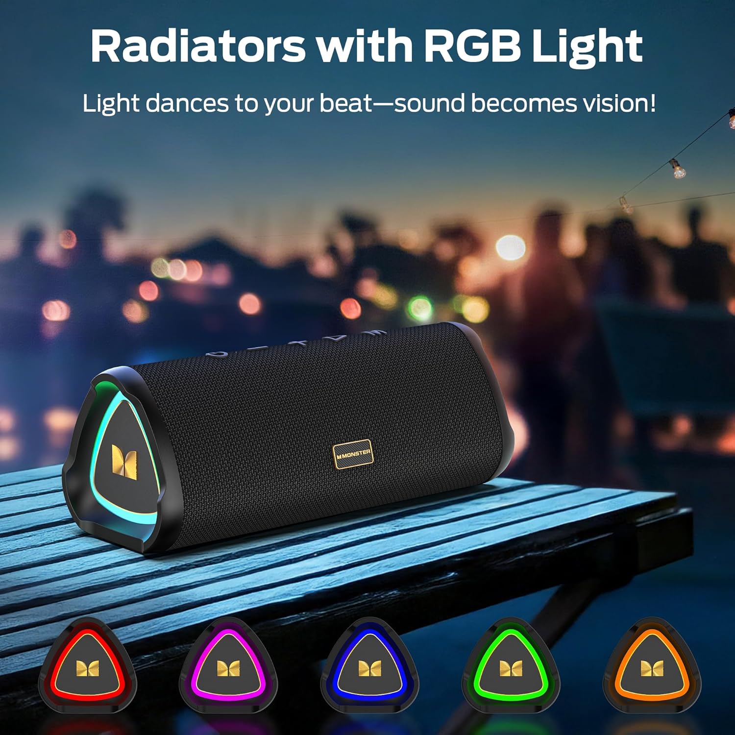 Monster Prism Portable Bluetooth Speaker, Wireless Speakers with 20W Stereo Sound, IPX6 Waterproof, 24H Playtime, Bluetooth 6.0, TWS Pairing, AUX & TF-Card Input, for Home/Outdoors/Beach/Travel