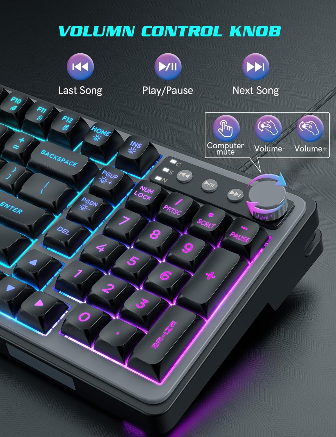 Gaming Keyboard and Mouse Combo - RGB Backlit 14 Lighting Effects, USB Wired Computer Keyboard, 26-Key Anti-Ghosting, Volume Wheel, Quiet Typing, Adjustable DPI Mouse for Gaming & Work, Trueque