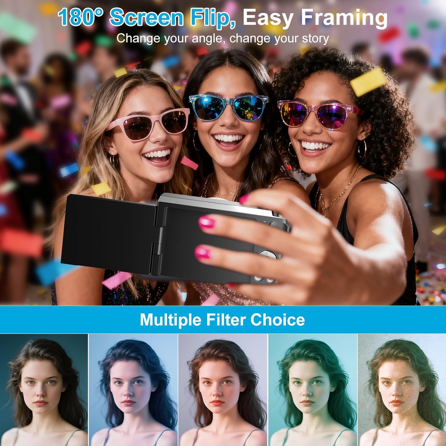 4K Digital Camera for Photography- 56MP Autofocus Vlogging Camera with 3" 180° Flip Screen, 16X Zoom, Flash- Digital Point and Shoot Camera for Travel & Home- Portable Gift for Teens & Beginners