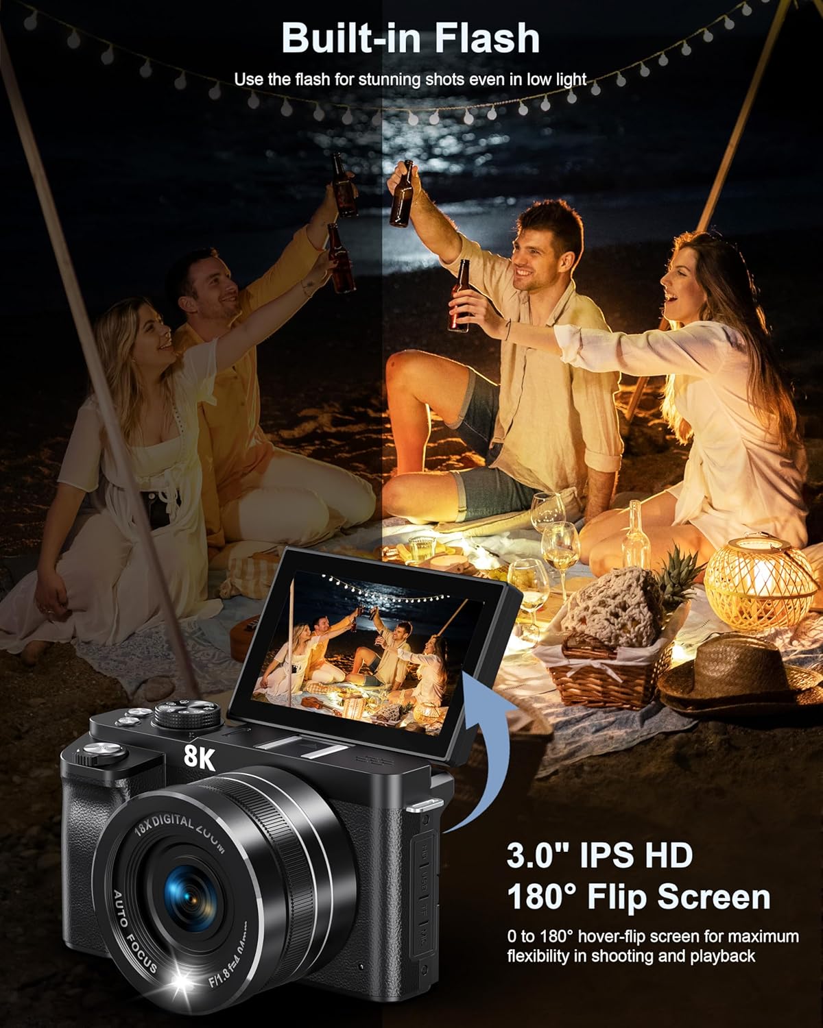 8K Digital Camera, 88MP Cameras for Photography, Vlogging Camera for YouTube with 3
