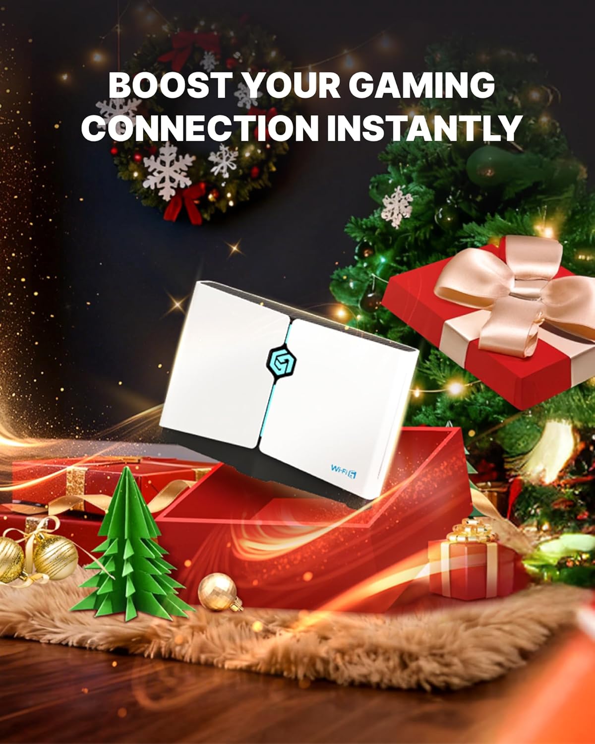 Gaming Router WiFi Booster - AX3000 PC & Consoles Game Booster, Dual Band WiFi 6, 2402Mbps 5GHz & 2.4GHz, Free 90-Day GearUP Booster Subscription(Core Plan - White)