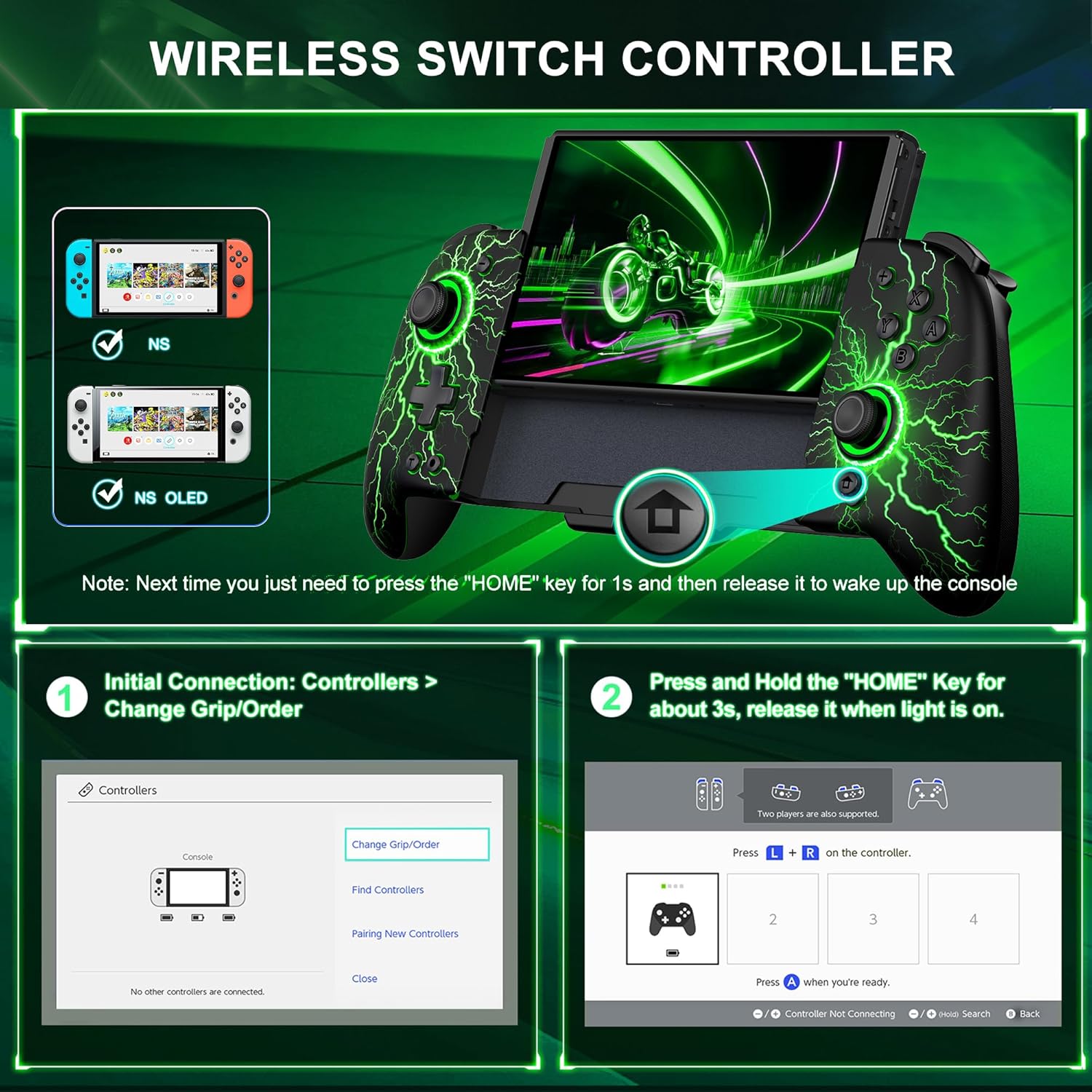NealGamefy Switch Controllers,Wireless Switch Pro Controller for Nintendo Switch/OLED Controller,Upgrade Full-Size Ergonomic One Piece Handheld Controller with Programmable,TURBO,Vibration