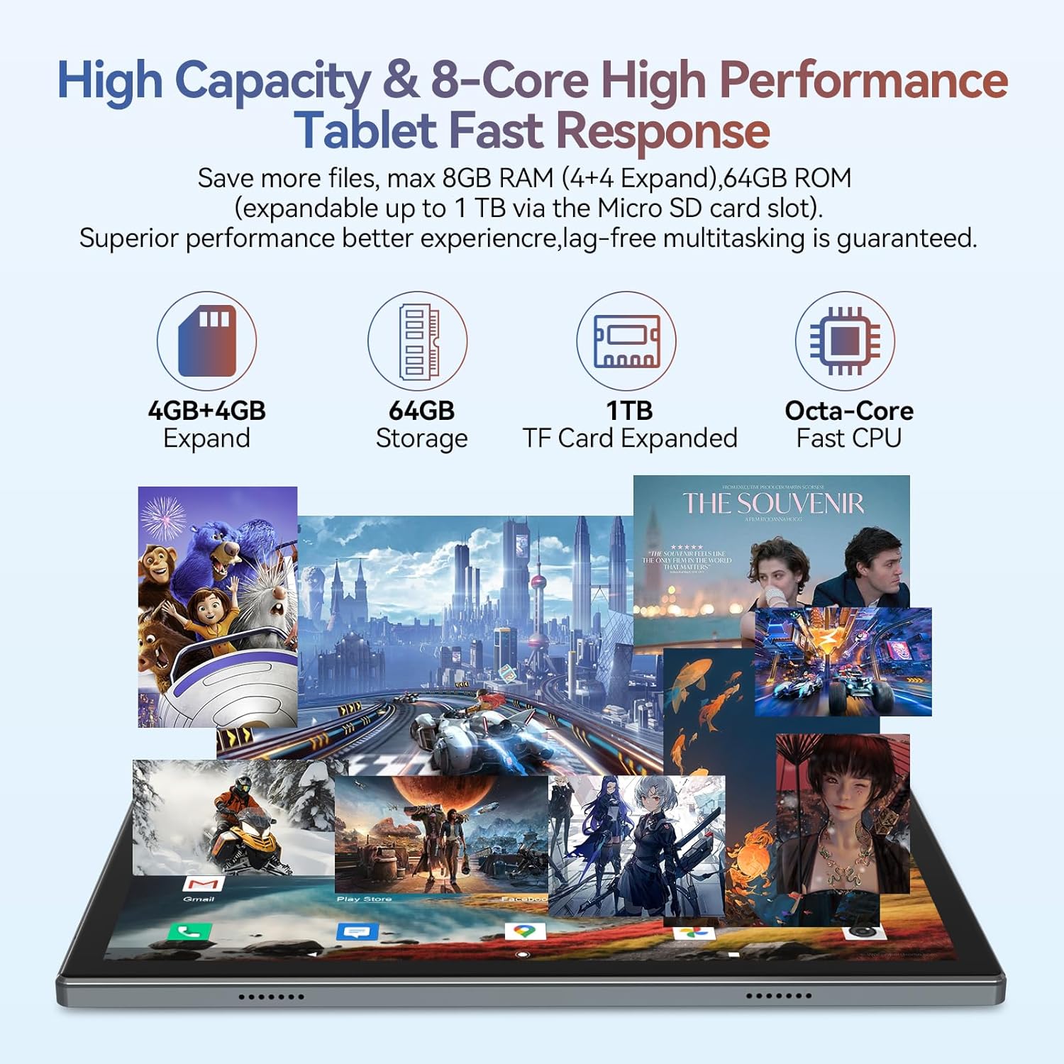 Android Tablet 2025 Latest Tablets, 10 inch Tablet (4+4)GB RAM 64GB ROM 1TB Expand, 2 in 1 Tablets with Keyboard, Case, Stylus, Octa-Core Tableta PC, WiFi 6, Bluetooth, Dual Camera,7000mAh Battery