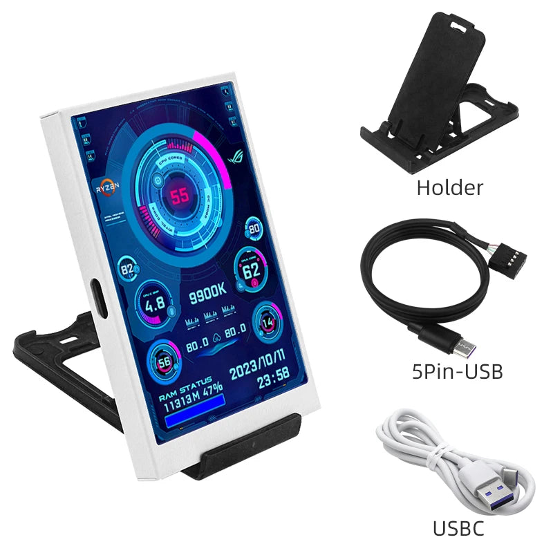 3.5 Inch Type-C Secondary Screen for PC CPU RAM GPU HDD Monitoring, 320×480 IPS LCD Display with TURZX Software (No AIDA64 Required)