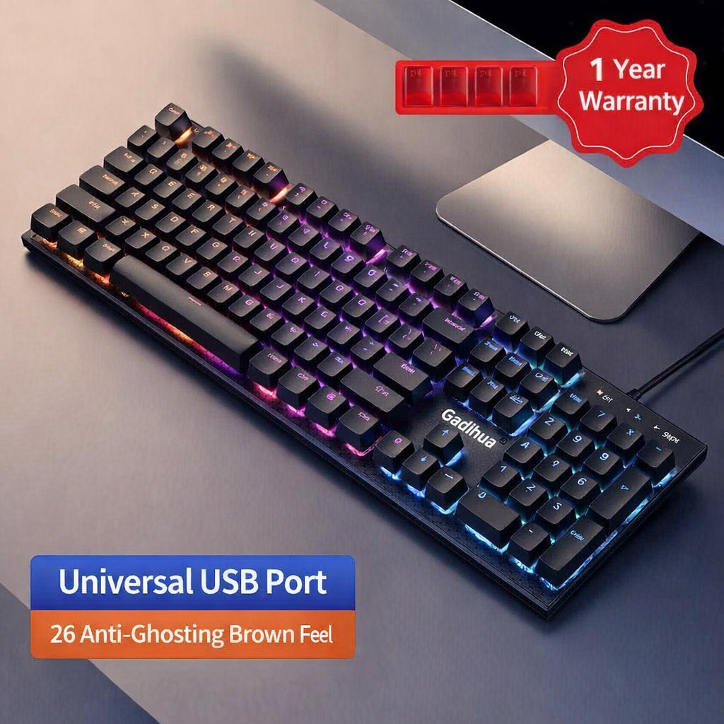 Ultra-Thin Silent Wired Keyboard Gaming Notebook Luminous Blue Pink Girls Retro Punk Office Mechanical Feel