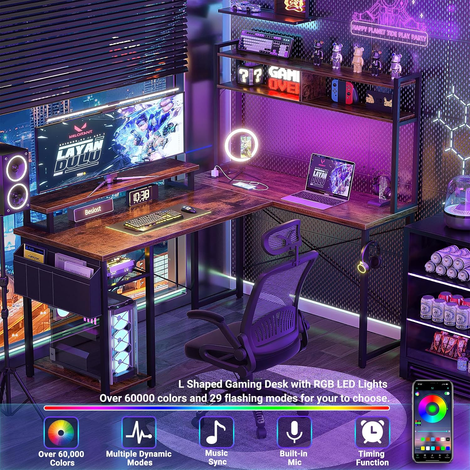 Small L Shaped Gaming Desk with Power Outlets, 48