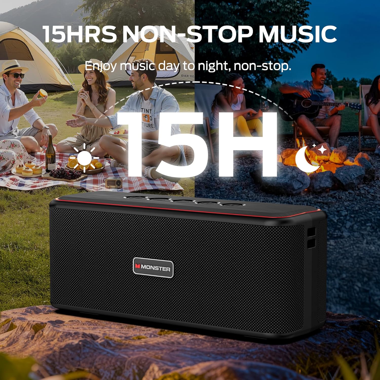 Monster Shock Plus Portable Bluetooth Speaker, Bluetooth 6.0 Speaker,30W Dual Speaker, Deep Bass,15H Playtime, Support AUX/TF Card,IPX6 Waterproof, TWS pairing for Outdoor/Home/Party/Travel,Gift Ideas