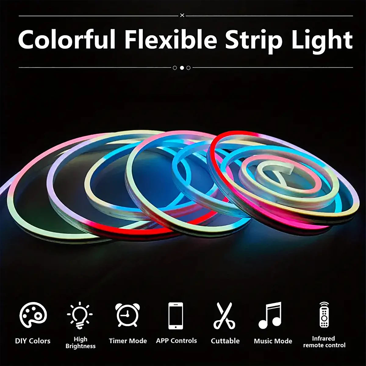 USB 5V RGBIC Neon LED Strip Lights for Gaming Backlight – Flexible Waterproof Ribbon with Bluetooth App & Music Sync