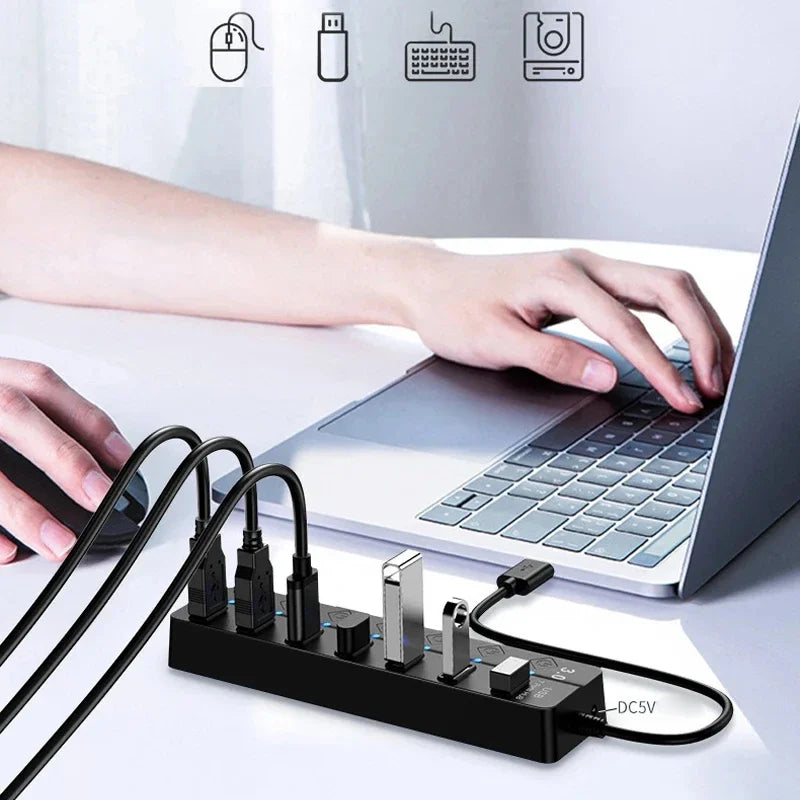 4/7-Port USB 3.0 HUB with LED Indicator Independent Switch Control For Laptop Flash Drive Hard Disk Printer Camera Keyboard