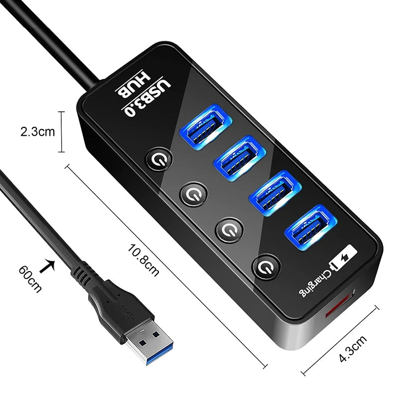 USB 3.0 HUB 4 7 Port Smart Phone Charger Multi Accessories With Power Adapter For Ipad MacBook Pro Computer PC Notebook Laptop
