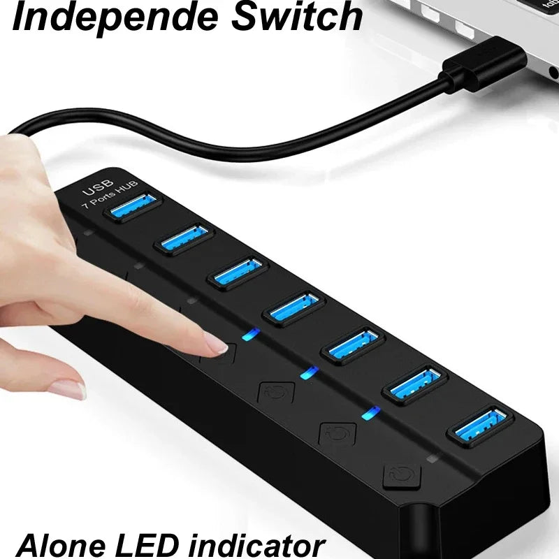 4/7-Port USB 3.0 HUB with LED Indicator Independent Switch Control For Laptop Flash Drive Hard Disk Printer Camera Keyboard