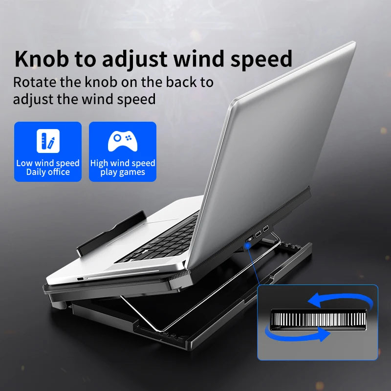 Q100 17” Gaming Laptop Cooling Pad – 2600RPM Turbo Fan, LED Display, Dual USB Ports, Adjustable Notebook Stand