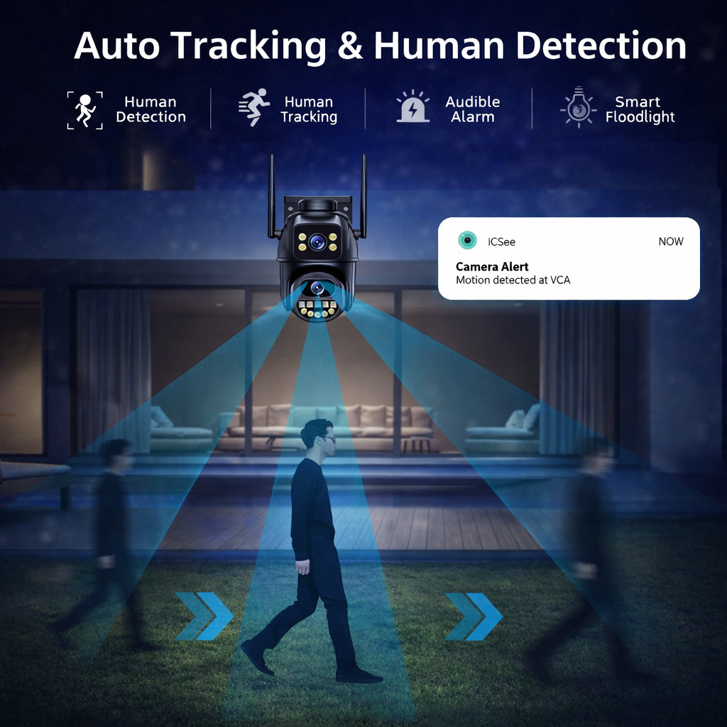 4K 8MP HD Wifi PTZ Camera Outdoor 4MP Dual Lens Dual Screen AI Auto Tracking IP Camera CCTV Audio Video Surveillance P2P iCSee