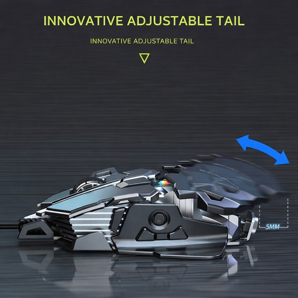 MK500 / G5 Gaming Mouse – Wired Mechanical Macro Mouse, Metal Weighted Silent Design, 12,800 DPI, Adjustable Tail Wing