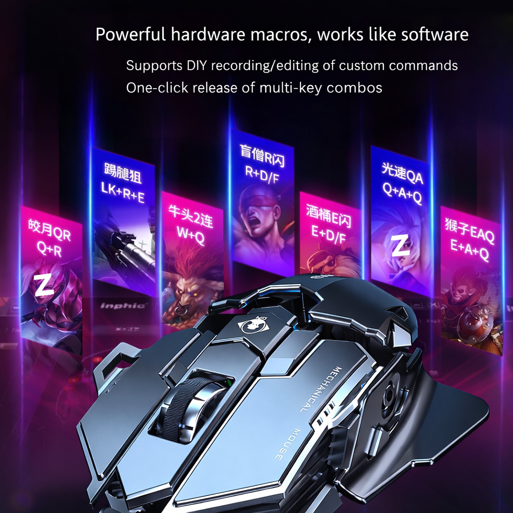 MK500 / G5 Gaming Mouse – Wired Mechanical Macro Mouse, Metal Weighted Silent Design, 12,800 DPI, Adjustable Tail Wing