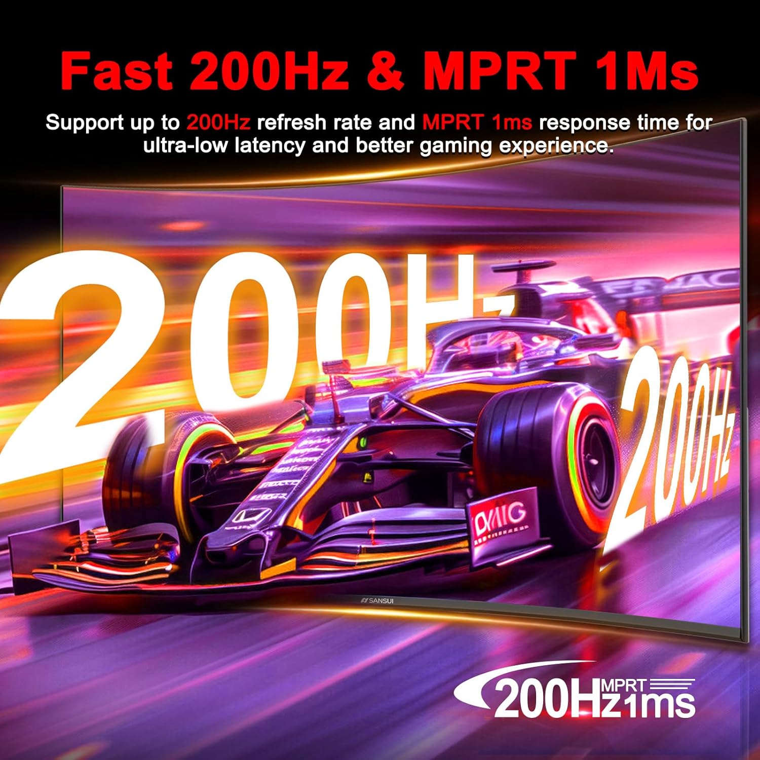 SANSUI 27 Inch Curved Gaming Monitor 200Hz 1ms with Speakers FHD 1080P Computer Monitor FreeSync|1500R|130% sRGB|HDR|Low Blue Light|HDMI DP Ports|VESA Mount|Metal Stand(HDMI Cable Incl.)