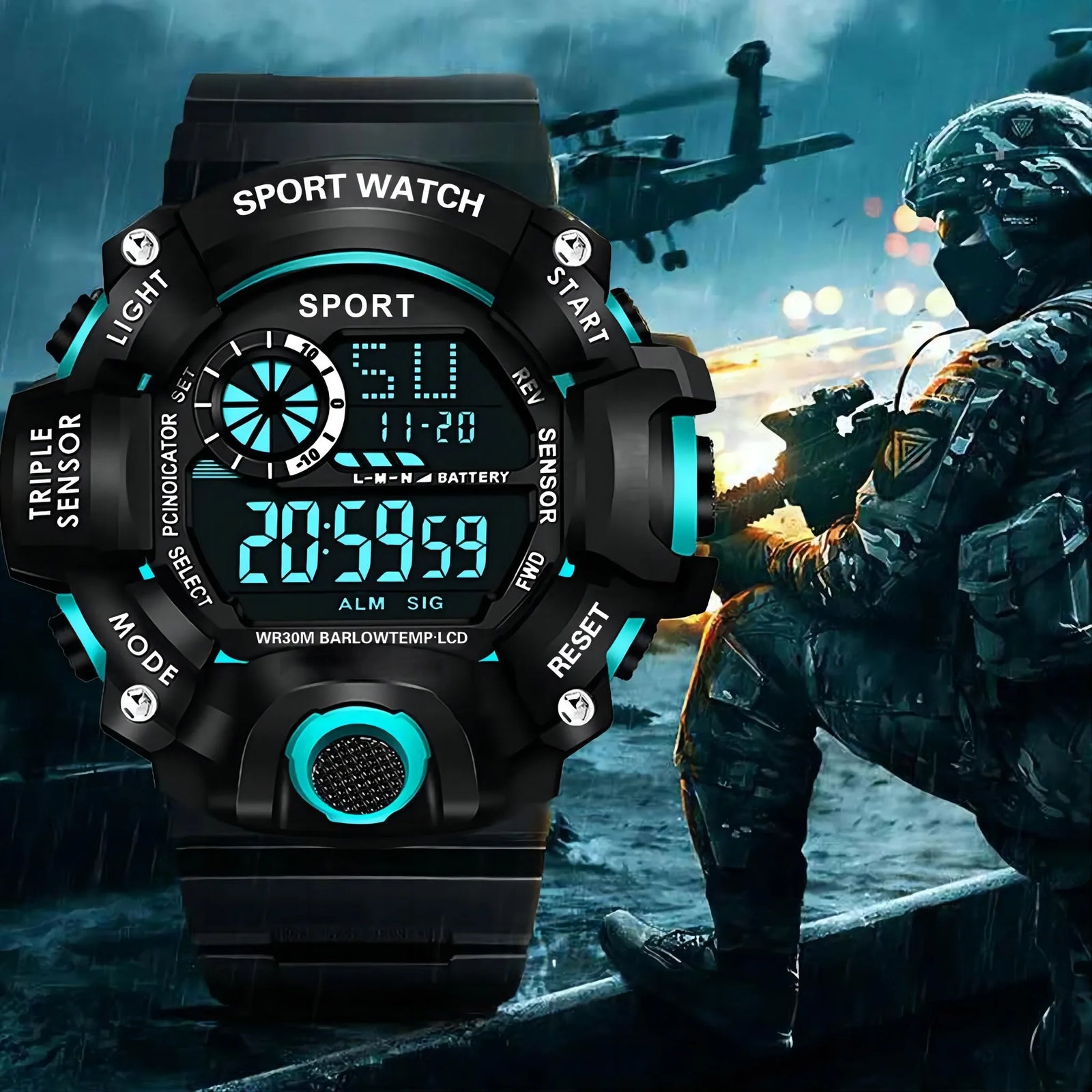 Men’s Military Sports Digital Watch – Large Dial, Waterproof, Luminous, Multifunctional with Alarm for Outdoor Use