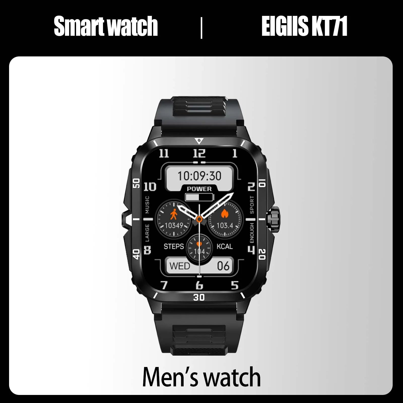 EIGIIS 1.96" Military Smart Watch for Men, 3ATM Waterproof Sports Tracker with 100+ Modes, Heart Rate & Blood Pressure Monitor