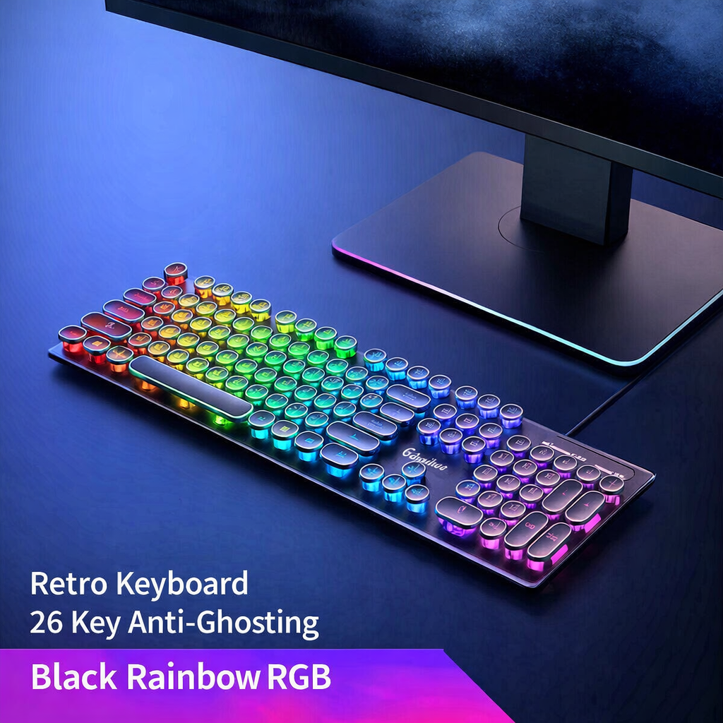 Ultra-Thin Silent Wired Keyboard Gaming Notebook Luminous Blue Pink Girls Retro Punk Office Mechanical Feel