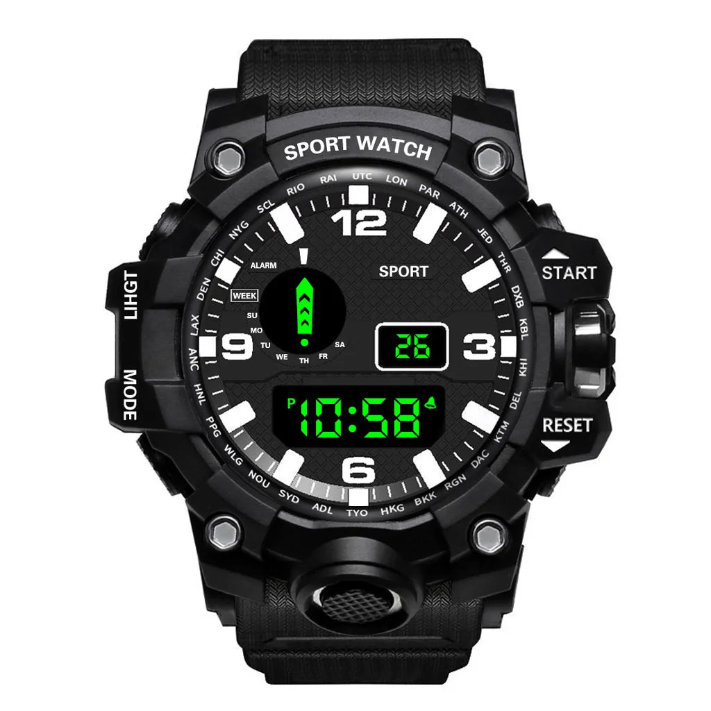 Men’s Military Sports Digital Watch – Large Dial, Waterproof, Luminous, Multifunctional with Alarm for Outdoor Use