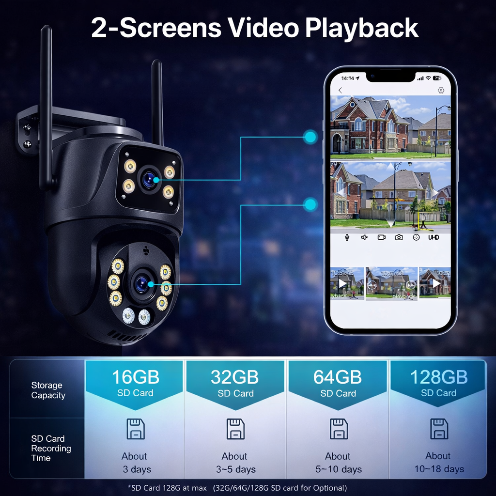 4K 8MP HD Wifi PTZ Camera Outdoor 4MP Dual Lens Dual Screen AI Auto Tracking IP Camera CCTV Audio Video Surveillance P2P iCSee