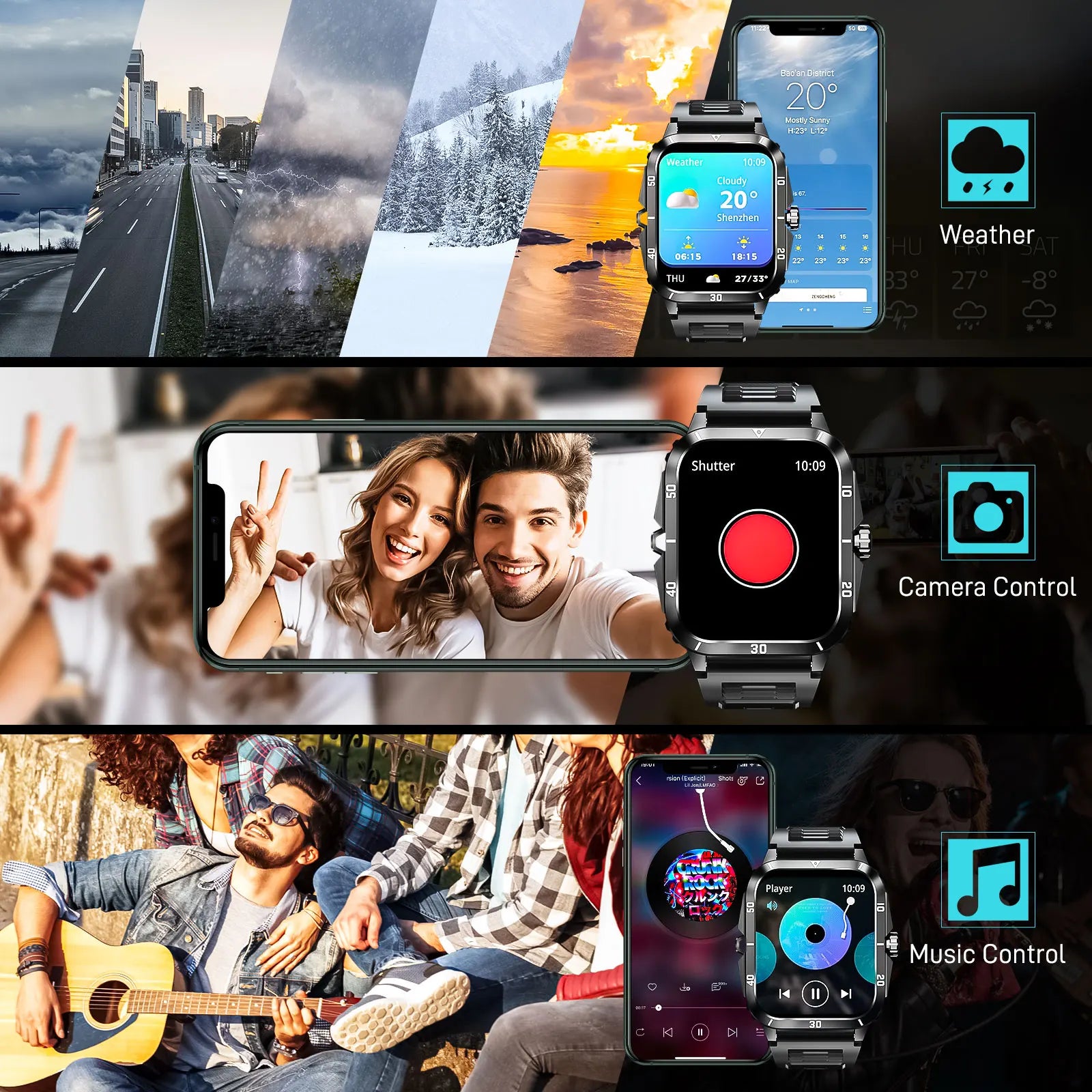 EIGIIS 1.96" Military Smart Watch for Men, 3ATM Waterproof Sports Tracker with 100+ Modes, Heart Rate & Blood Pressure Monitor