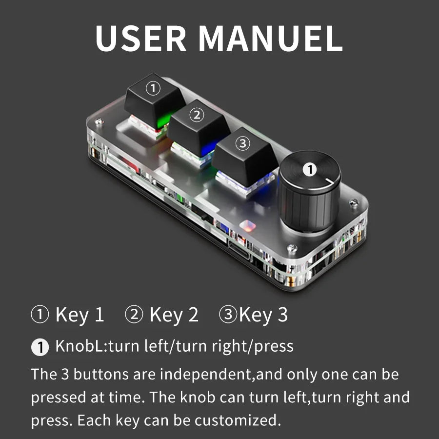 Bluetooth Macro Mechanical Keypad – 3-Key RGB Hotswap Red Switch Custom Programming Pad for Gaming, Photoshop & Productivity
