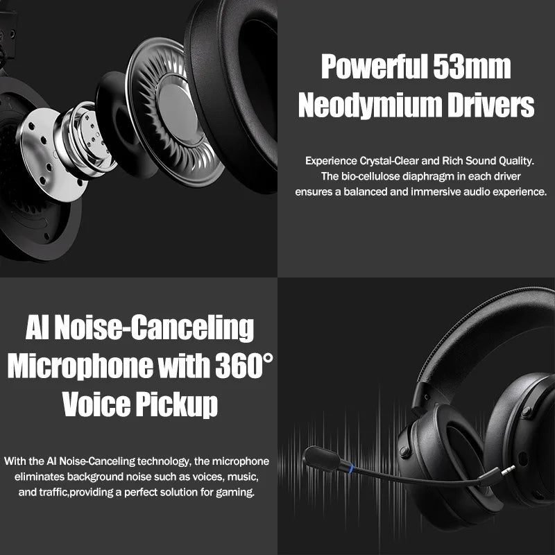 MCHOSE V9 pro E-Sports Headset with Microphone Tri-Mode Gaming USB Wireless 7.1 Channel Surround Sound Portable Audio Headphones