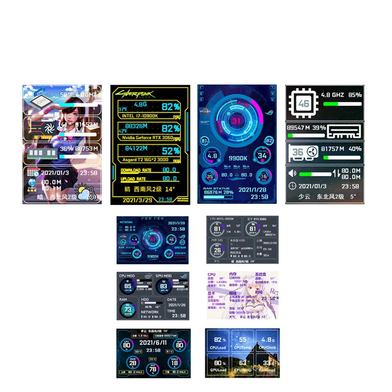 USB 3.5 Inch IPS 5PIN Type-C Secondary Screen Mini Computer  CPU GPU RAM HDD Monitor Display Freely AIDA64 Holder Cable