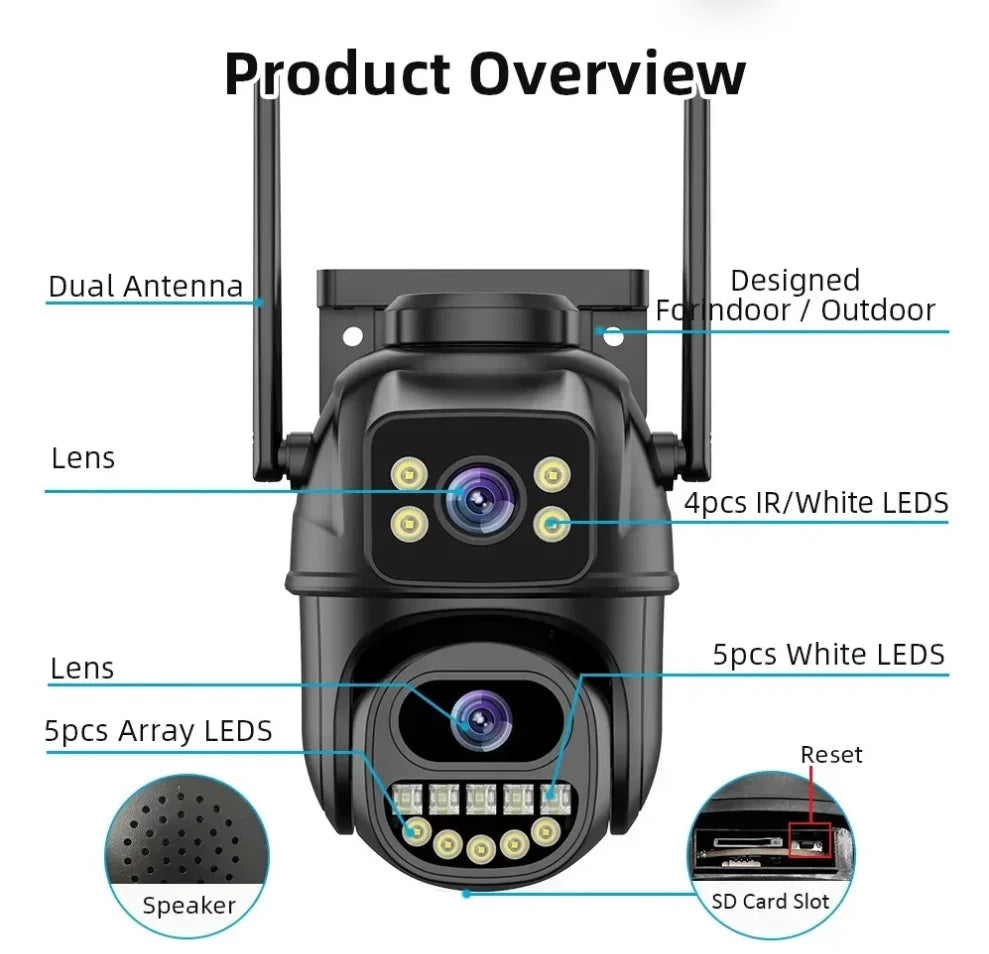 4K 8MP WiFi Surveillance Camera,AI Human Detect, Dual Lens, 4X Digital Zoom,  Outdoor Security PTZ IP Cameras