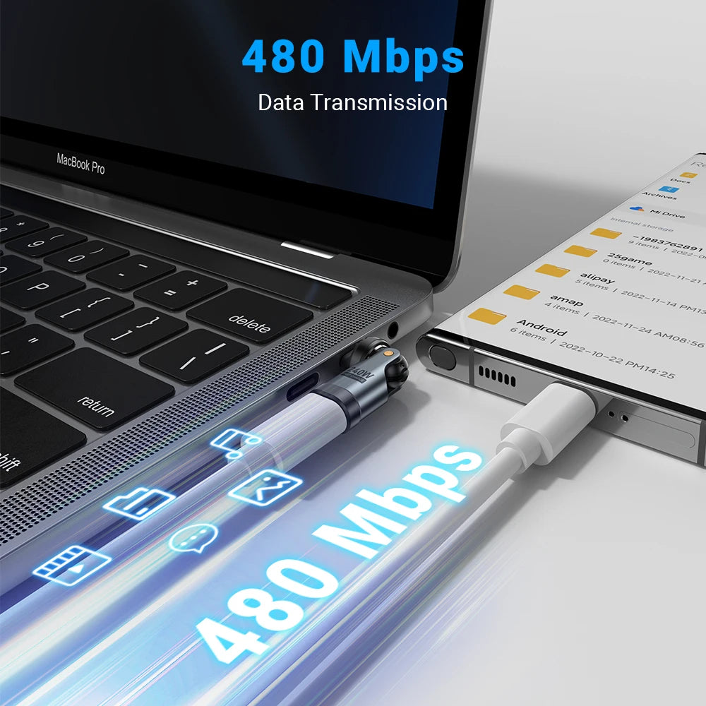 AUFU PD240W USB C to Type C OTG Adapter 540 Rotation 5A Fast Charge Cable Converter for iPhone 16 MacBook Samsung Xiaomi Laptop