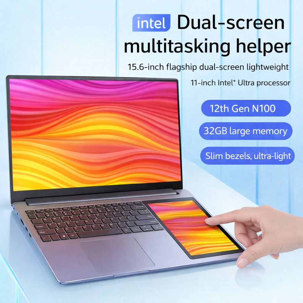 Brand New Portable Domestic Laptop N100 Dual-Screen Two-In-One Touch Screen Pc, Thin and Lightweight High-End Personal Computer