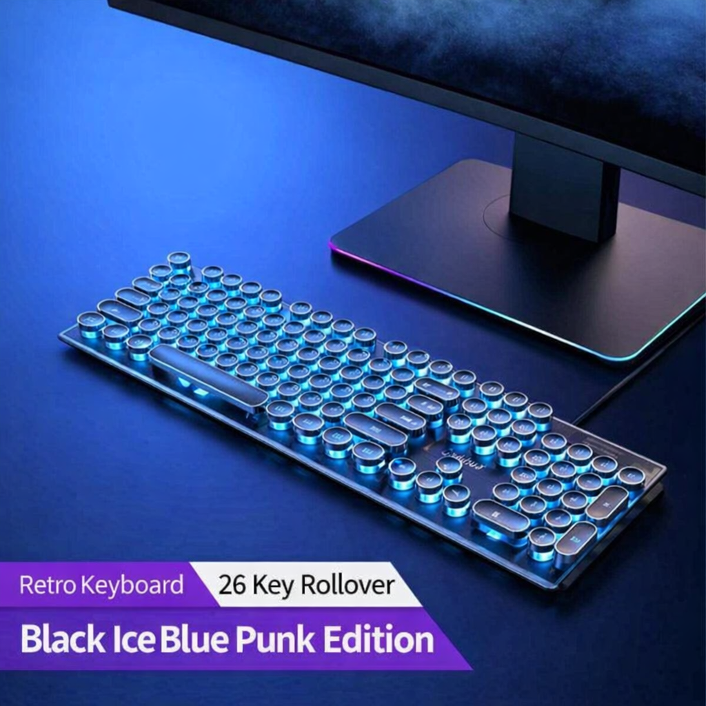 Ultra-Thin Silent Wired Keyboard Gaming Notebook Luminous Blue Pink Girls Retro Punk Office Mechanical Feel