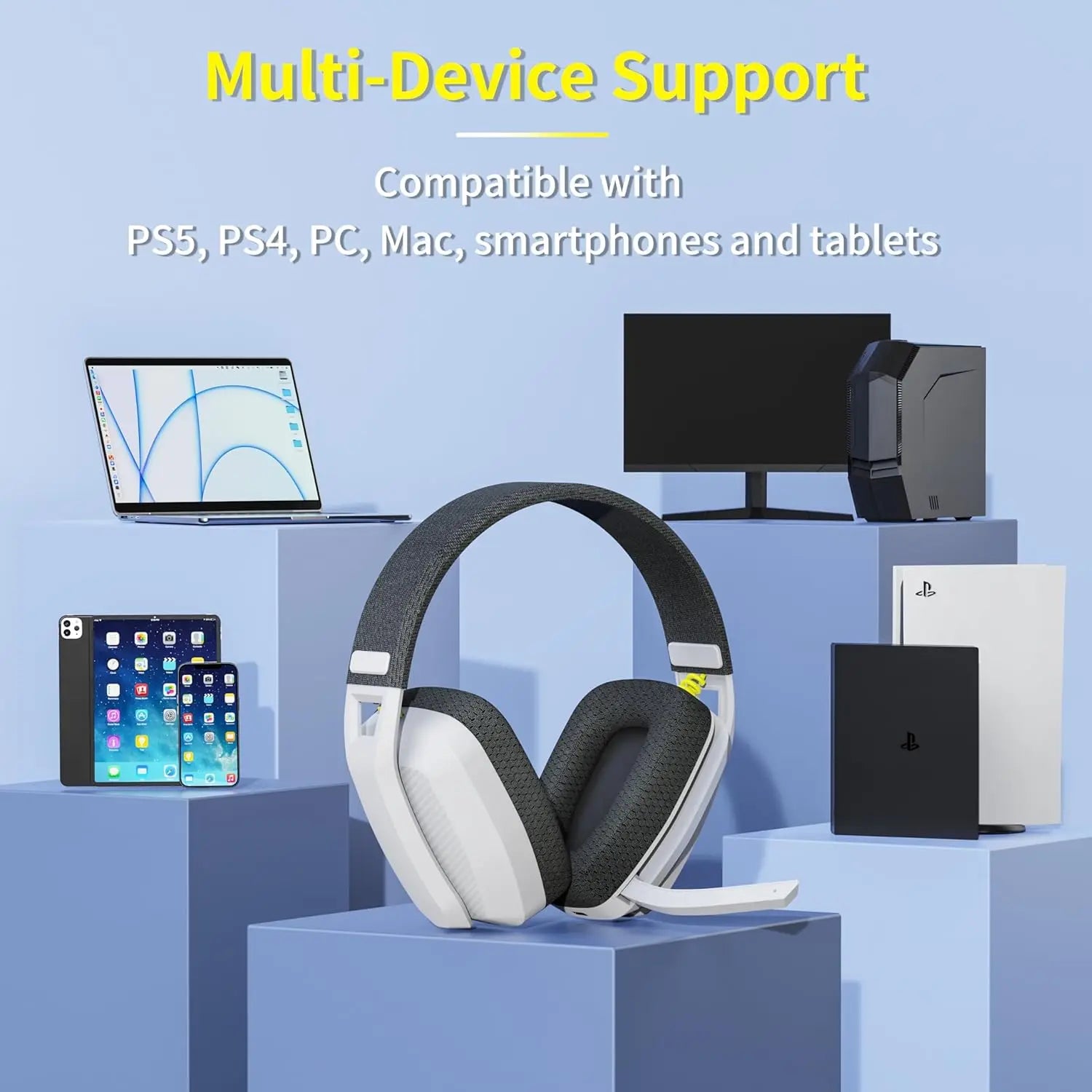 BINNUNE BW06 2.4GHz Wireless Gaming Headset with Mic for PS5 PS4 PC Mac Playstation Bluetooth Gaming headphone with Microphone