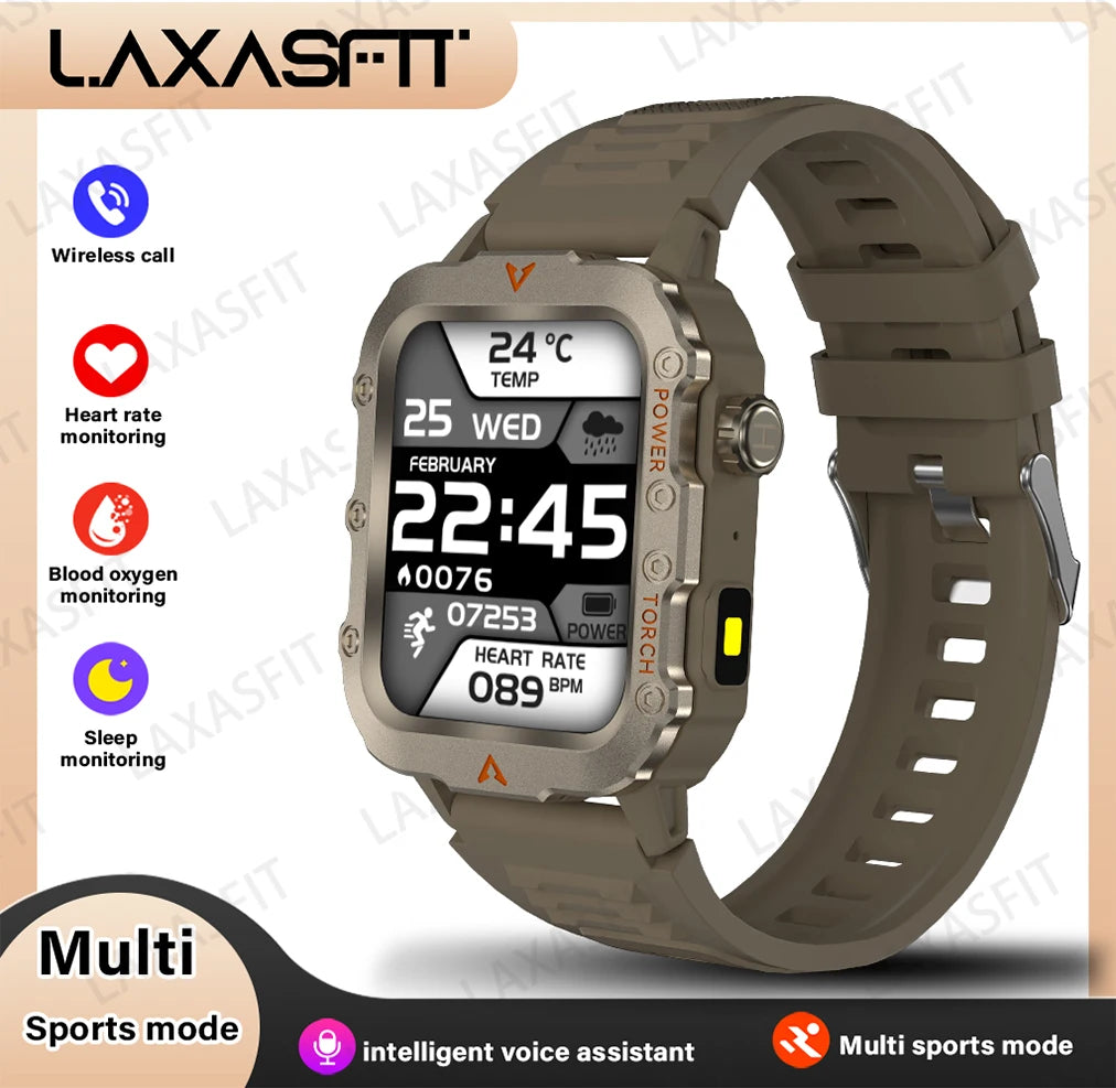 LAXASFIT Men's Outdoor Smart Watch with LED Flashlight – Sports Fitness Tracker, Health Monitoring & LED Wristwatch