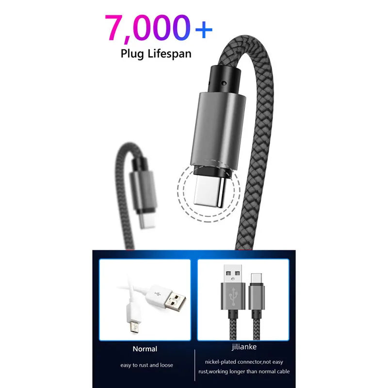 Nylon Data Cable Fast Charger USB A to Type C Charging Cable For Huawei Samsung   Android phone TypeC Charging Device 1M 2M 3M