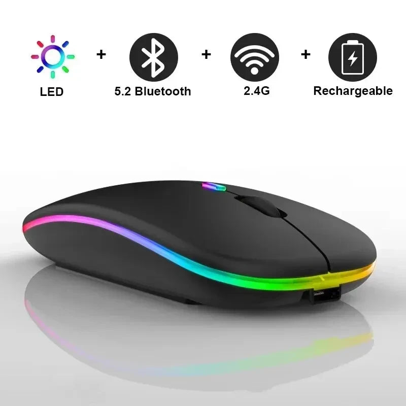 PHONEPACE Dual Mode Wireless Mouse - Bluetooth & 2.4G Silent Rechargeable LED Backlit Optical Mouse for Laptop, PC, Mac & Computer
